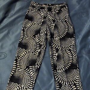 'Mesmerize' Black White Y2K Psychedelic Swirl/Optical Print Flared Pants Size 4